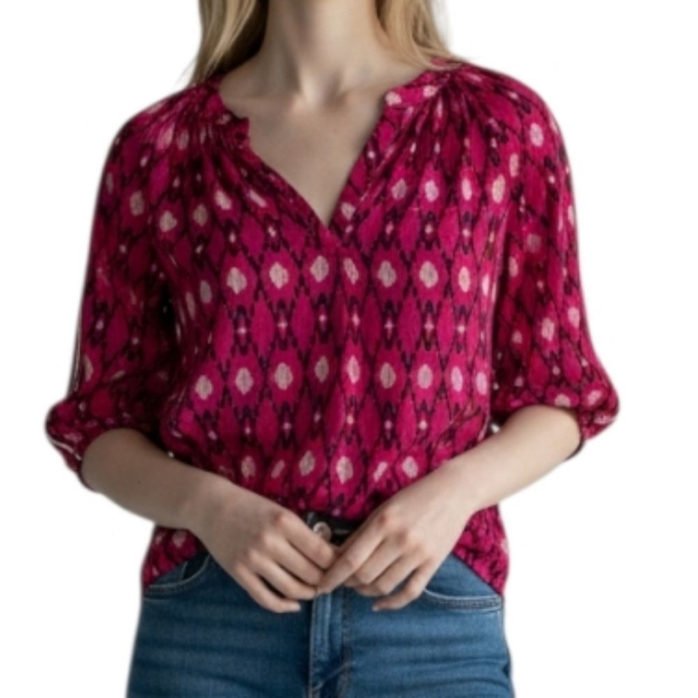 Crown & Ivy Pink Boho Rayon Peasant Blouse